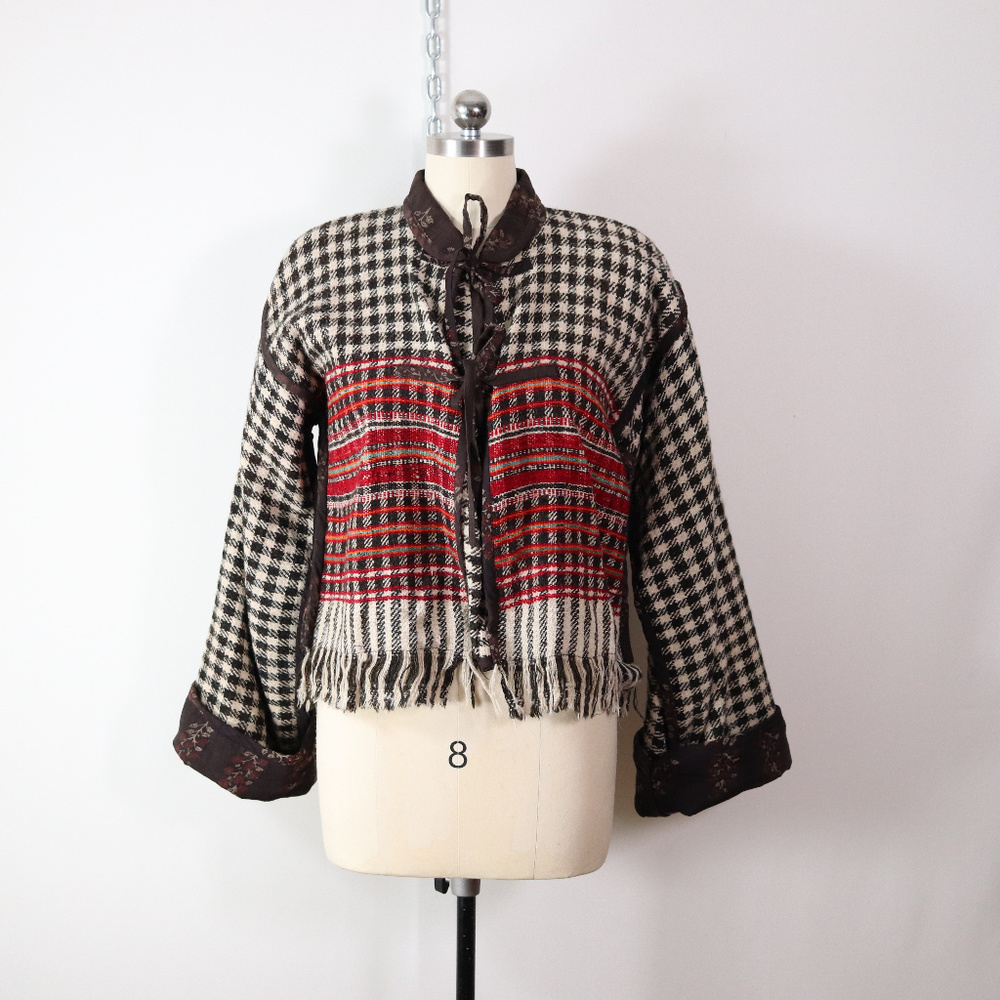 ❌SOLD❌vintage ethnic plaid woven wool jacket S/M - Picture 1 of 8